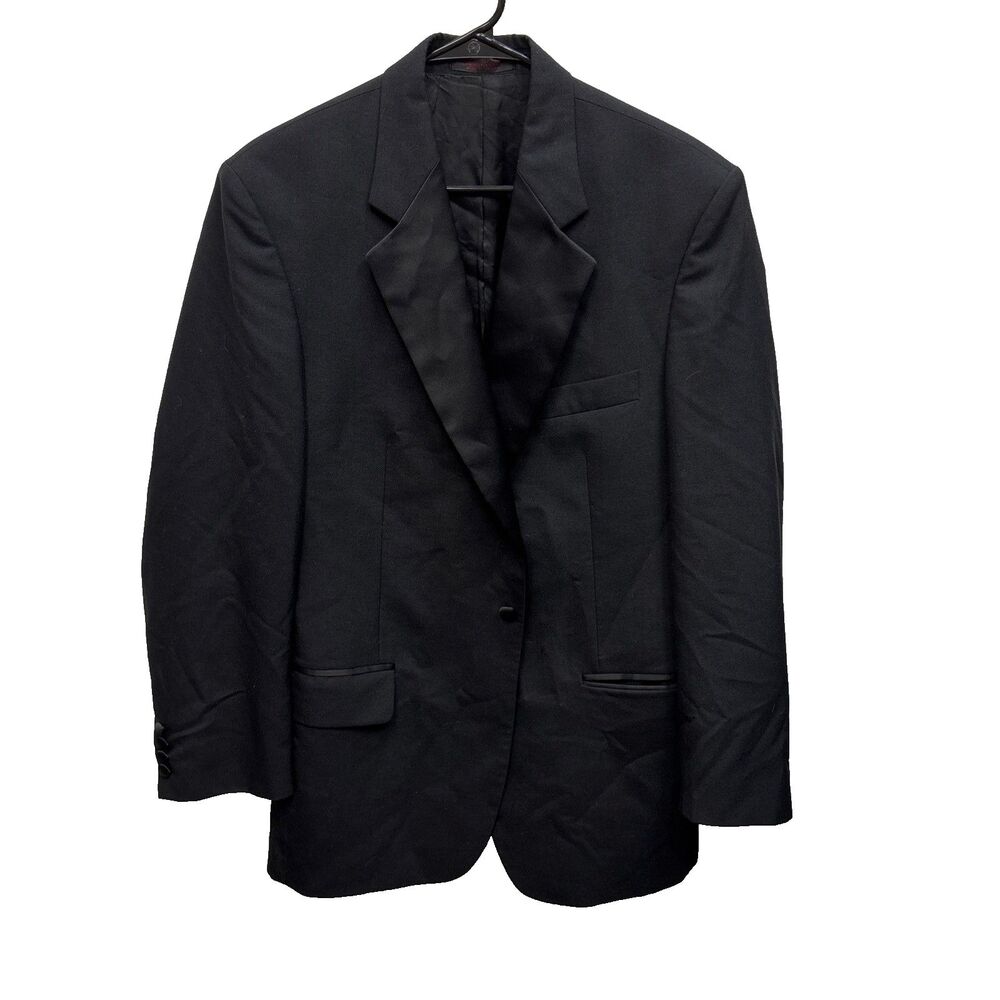 John Clarendon Men Black Formal Jacket Notch Lapel Tuxedo 40L Wool Polyester